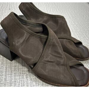 Goffredo Fantini Womens 37.5 /7.5 Block Heel Open Toe Slingback Shoe Brown Italy